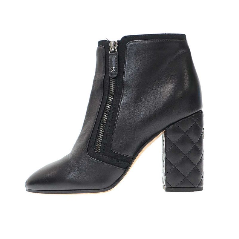Chanel Matelasse Coco Mark Heeled Short Boots G33580 Black 38