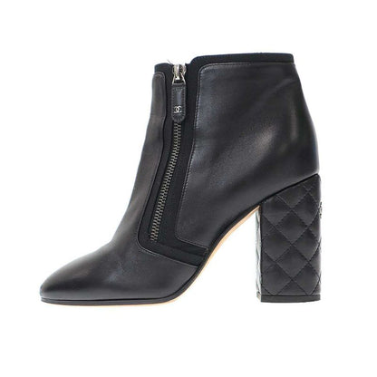 Chanel Matelasse Coco Mark Heeled Short Boots G33580 Black 38