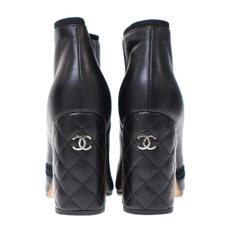 Chanel Matelasse Coco Mark Heeled Short Boots G33580 Black 38