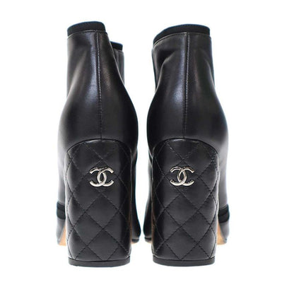 Chanel Matelasse Coco Mark Heeled Short Boots G33580 Black 38