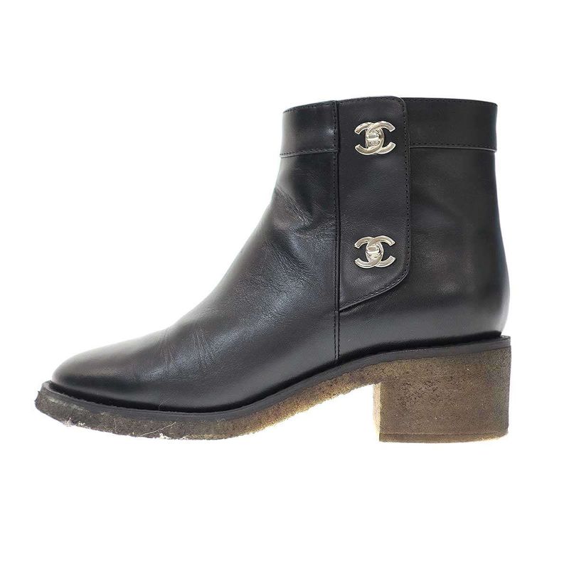 Chanel Coco Cles Peep Sole Leather Boots G31204 Black 38