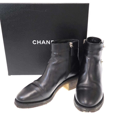 Chanel Coco Cles Peep Sole Leather Boots G31204 Black 38