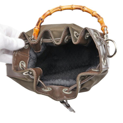 Gucci Bamboo Handbag Shoulder Bag 2WAY 001 3754 1657 Brown Nylon Patent Leather