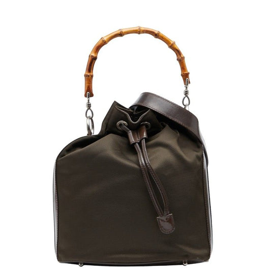 Gucci Bamboo Handbag Shoulder Bag 2WAY 001 3754 1657 Brown Nylon Patent Leather