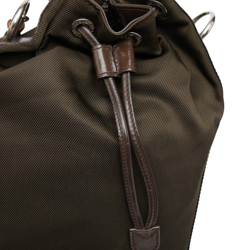 Gucci Bamboo Handbag Shoulder Bag 2WAY 001 3754 1657 Brown Nylon Patent Leather