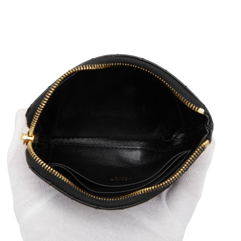 Celine Ccharm Quilted Coin Case Card Case Black Leather Women Celine