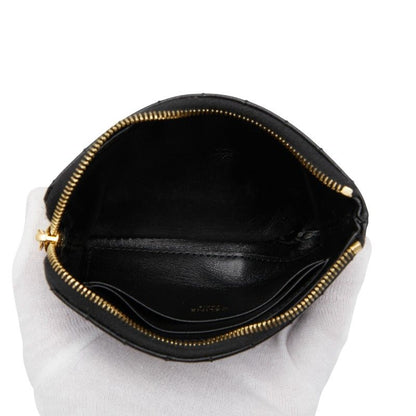 Celine Ccharm Quilted Coin Case Card Case Black Leather Women Celine