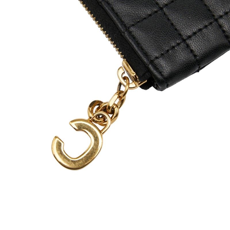 Celine Ccharm Quilted Coin Case Card Case Black Leather Women Celine