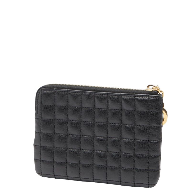 Celine Ccharm Quilted Coin Case Card Case Black Leather Women Celine