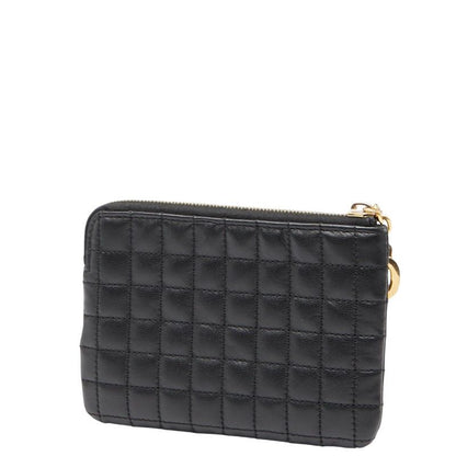 Celine Ccharm Quilted Coin Case Card Case Black Leather Women Celine