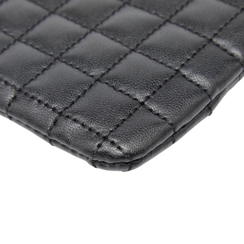 Celine Ccharm Quilted Coin Case Card Case Black Leather Women Celine