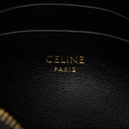 Celine Ccharm Quilted Coin Case Card Case Black Leather Women Celine