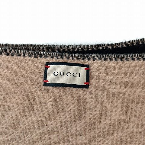 Gucci Logo Interlocking G Wool Scarf Black Beige AA