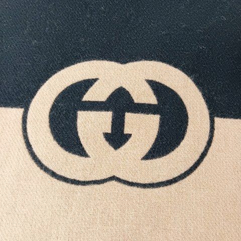 Gucci Logo Interlocking G Wool Scarf Black Beige AA