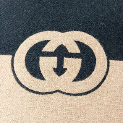 Gucci Logo Interlocking G Wool Scarf Black Beige AA