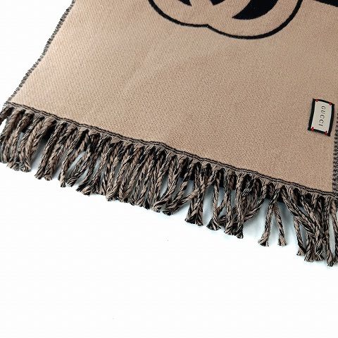 Gucci Logo Interlocking G Wool Scarf Black Beige AA