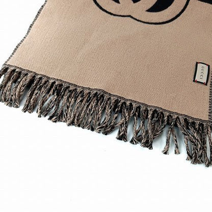 Gucci Logo Interlocking G Wool Scarf Black Beige AA