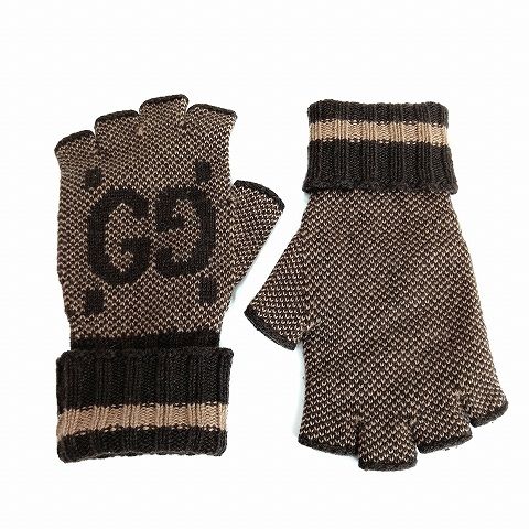Gucci Cashmere Fingerless Gloves S Gloves Brown Brownish AA