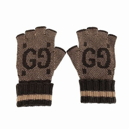 Gucci Cashmere Fingerless Gloves S Gloves Brown Brownish AA
