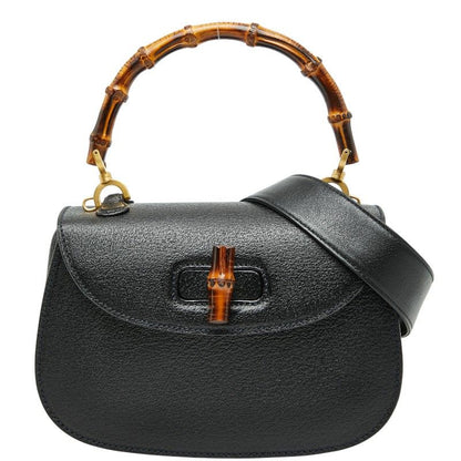 Gucci Bamboo Handbag Shoulder Bag 2WAY 000 2113 Black Leather Ladies Gucci