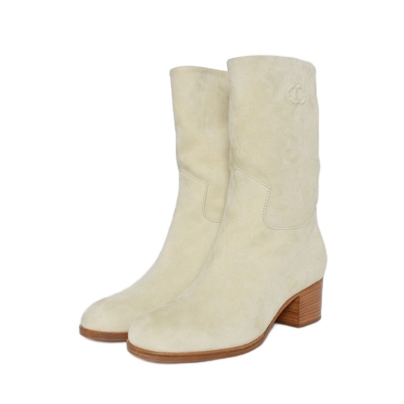 Chanel Long Boots Suede Coco Mark 36 Ivory G27305x02868 AA