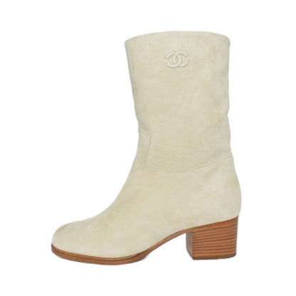 Chanel Long Boots Suede Coco Mark 36 Ivory G27305x02868 AA