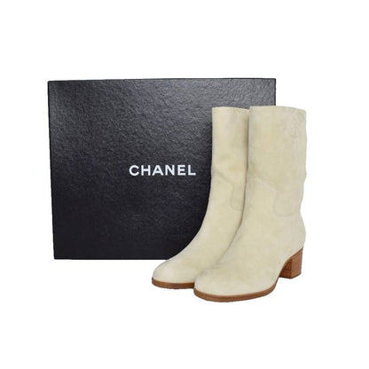 Chanel Long Boots Suede Coco Mark 36 Ivory G27305x02868 AA