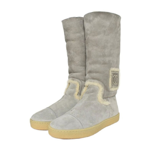 Chanel Sport Line Mouton Boots Suede Coco Mark 36 Gray G26539 AA