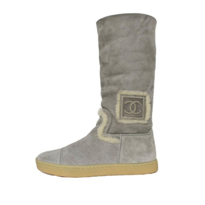Chanel Sport Line Mouton Boots Suede Coco Mark 36 Gray G26539 AA