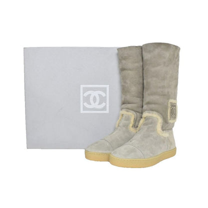 Chanel Sport Line Mouton Boots Suede Coco Mark 36 Gray G26539 AA