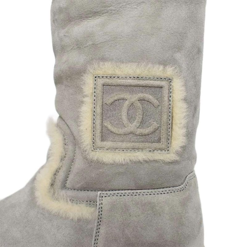Chanel Sport Line Mouton Boots Suede Coco Mark 36 Gray G26539 AA