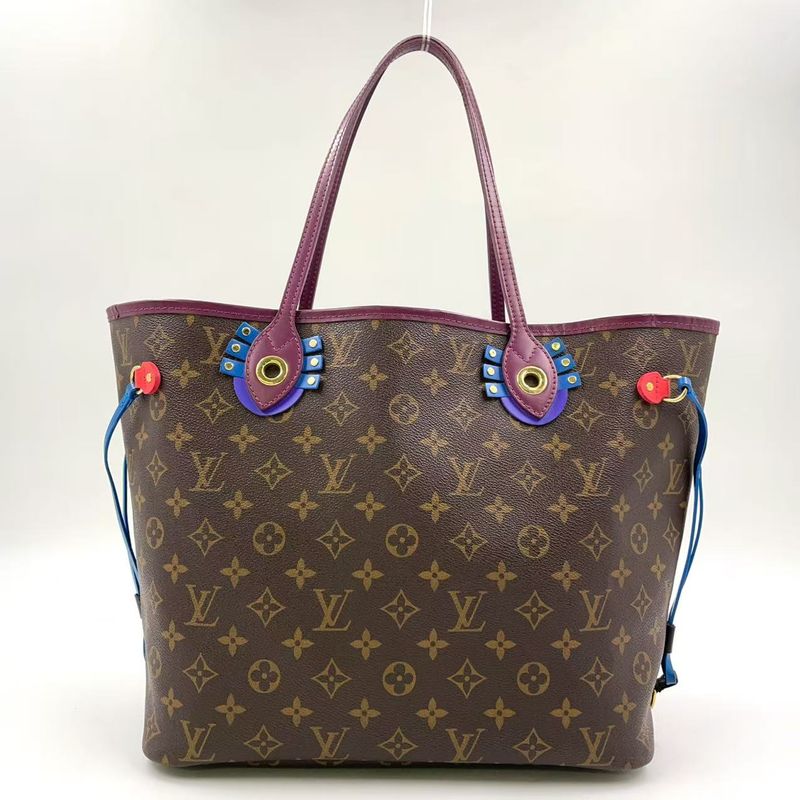 Louis Vuitton Neverfull MM Monogram Totem Shoulder Bag PVC Dark Purple And