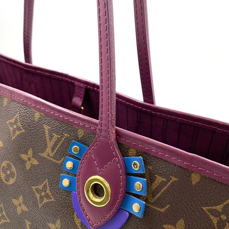 Louis Vuitton Neverfull MM Monogram Totem Shoulder Bag PVC Dark Purple And