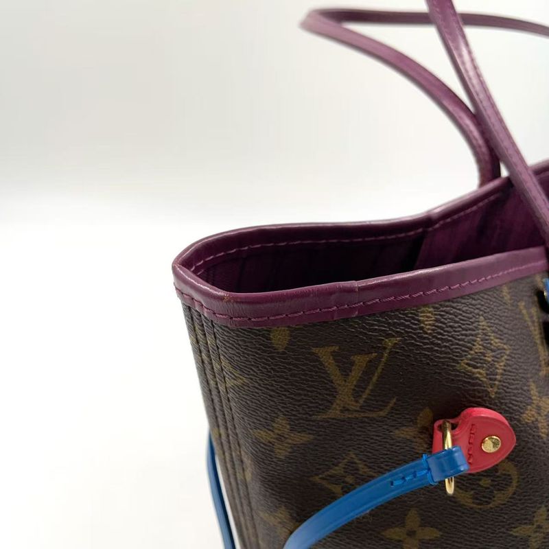 Louis Vuitton Neverfull MM Monogram Totem Shoulder Bag PVC Dark Purple And