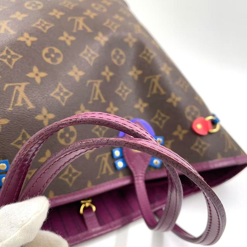 Louis Vuitton Neverfull MM Monogram Totem Shoulder Bag PVC Dark Purple And