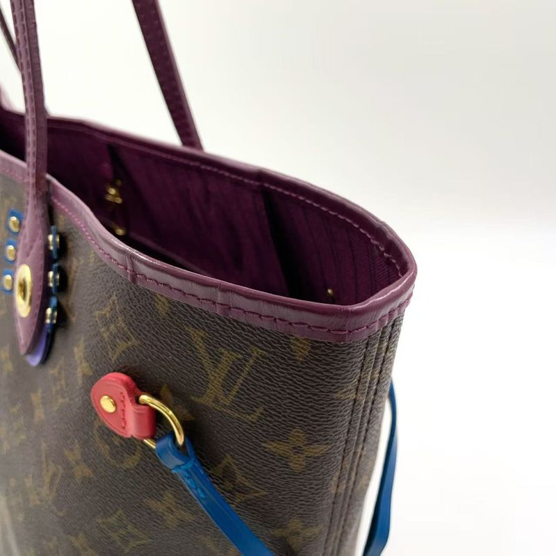 Louis Vuitton Neverfull MM Monogram Totem Shoulder Bag PVC Dark Purple And