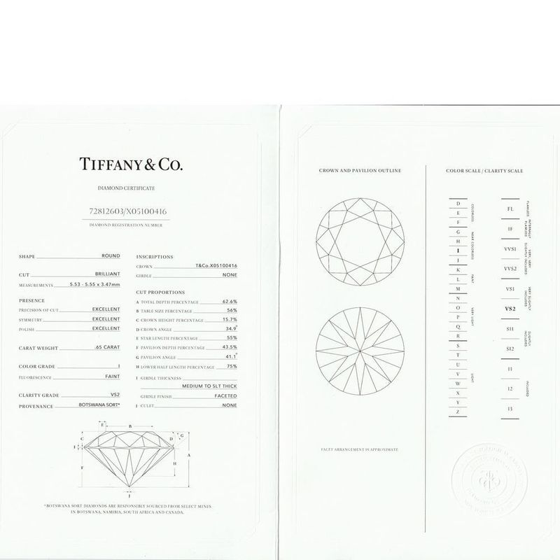 Tiffany & Co Solitaire 065ct Diamond Ring I-vs2-3ex Pt950