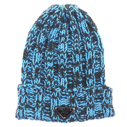 Prada 2023 1hc354 Wool Cashmere Triangle Logo Triangle Plate Hat Knit Cap Blue