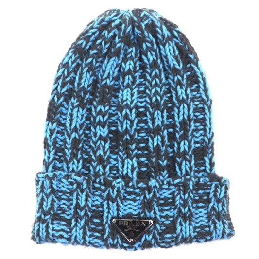 Prada 2023 1hc354 Wool Cashmere Triangle Logo Triangle Plate Hat Knit Cap Blue