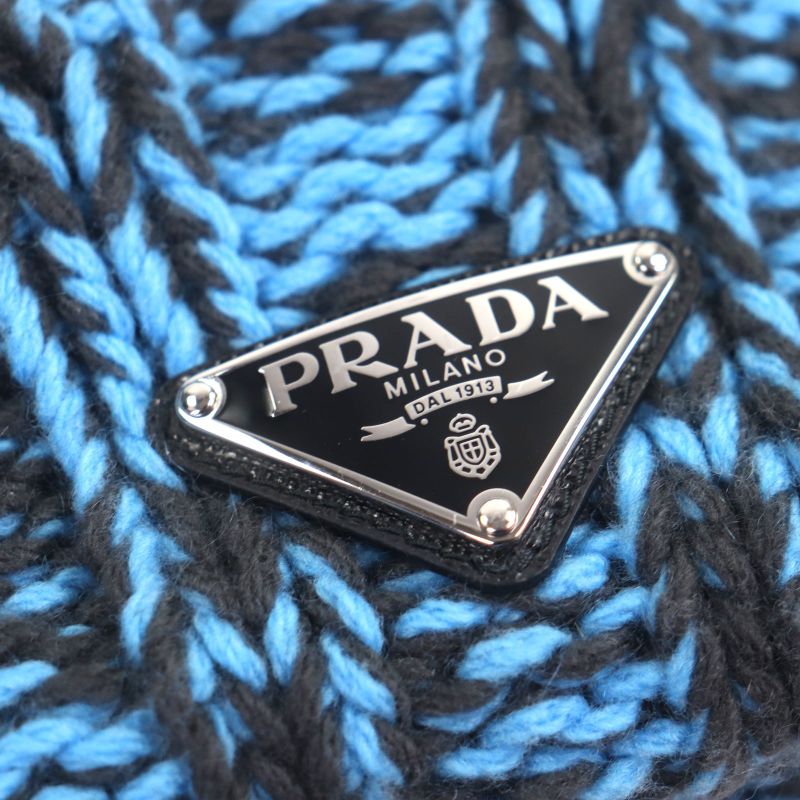 Prada 2023 1hc354 Wool Cashmere Triangle Logo Triangle Plate Hat Knit Cap Blue