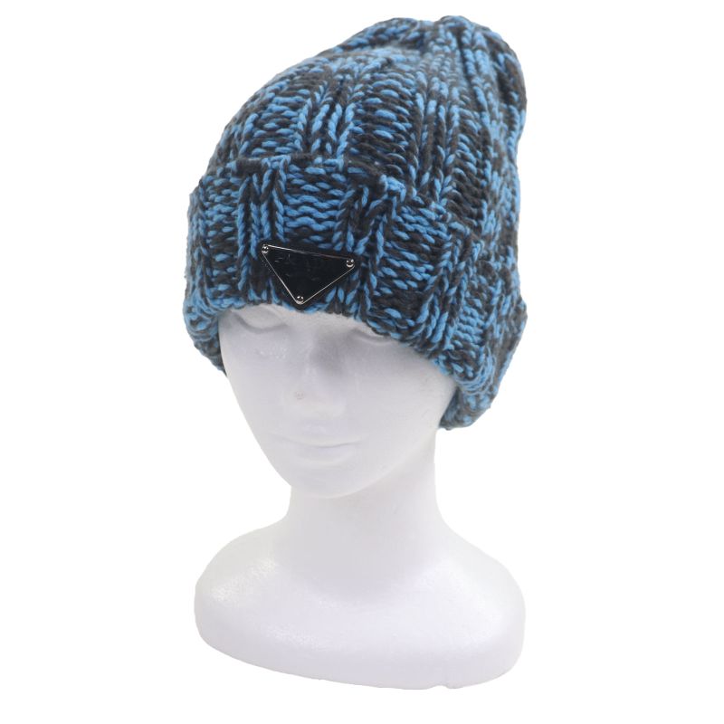 Prada 2023 1hc354 Wool Cashmere Triangle Logo Triangle Plate Hat Knit Cap Blue