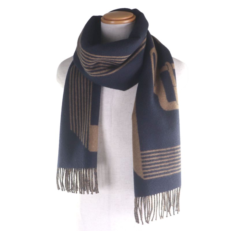 Hermes Sangrur Abukul 100% Cashmere Jacquard Large Shawl Scarf With Fringe