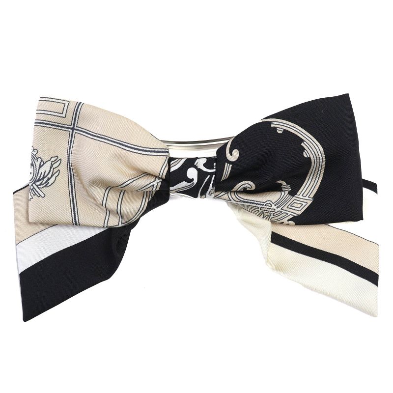 Hermes Grenelle Exlibris Barrette 100% Silk With Silver Hardware Ribbon Hair