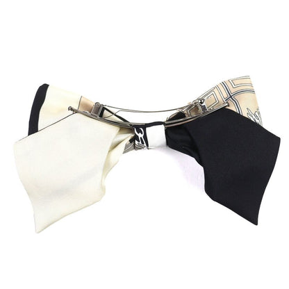 Hermes Grenelle Exlibris Barrette 100% Silk With Silver Hardware Ribbon Hair