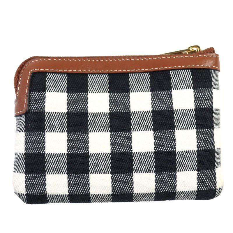 Celine Leather Use Triomphe Checkered Zip Coin Case Coin Purse Brown Black