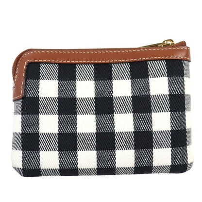 Celine Leather Use Triomphe Checkered Zip Coin Case Coin Purse Brown Black