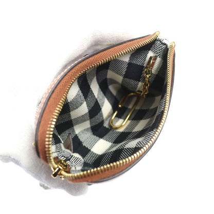 Celine Leather Use Triomphe Checkered Zip Coin Case Coin Purse Brown Black