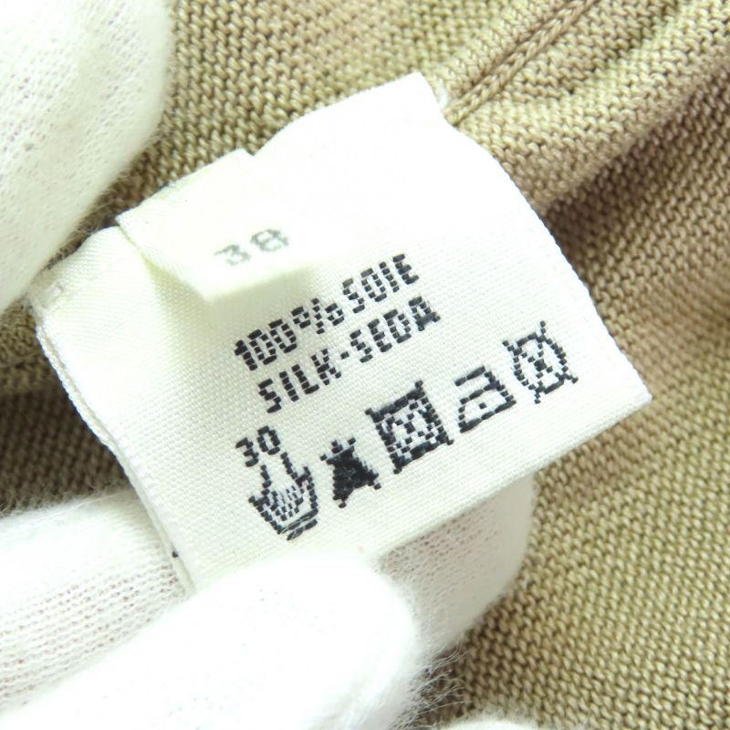 Hermes 100% Silk Serie Button Lamé V-neck Knit Cardigan Beige 38 Made In Italy
