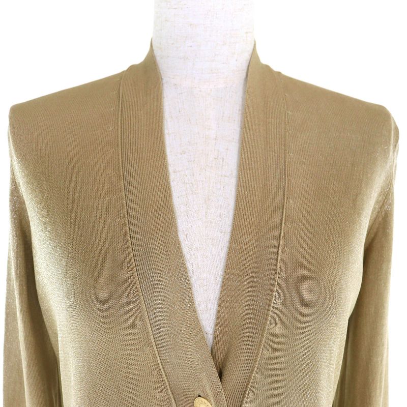 Hermes 100% Silk Serie Button Lamé V-neck Knit Cardigan Beige 38 Made In Italy