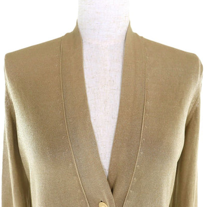 Hermes 100% Silk Serie Button Lamé V-neck Knit Cardigan Beige 38 Made In Italy